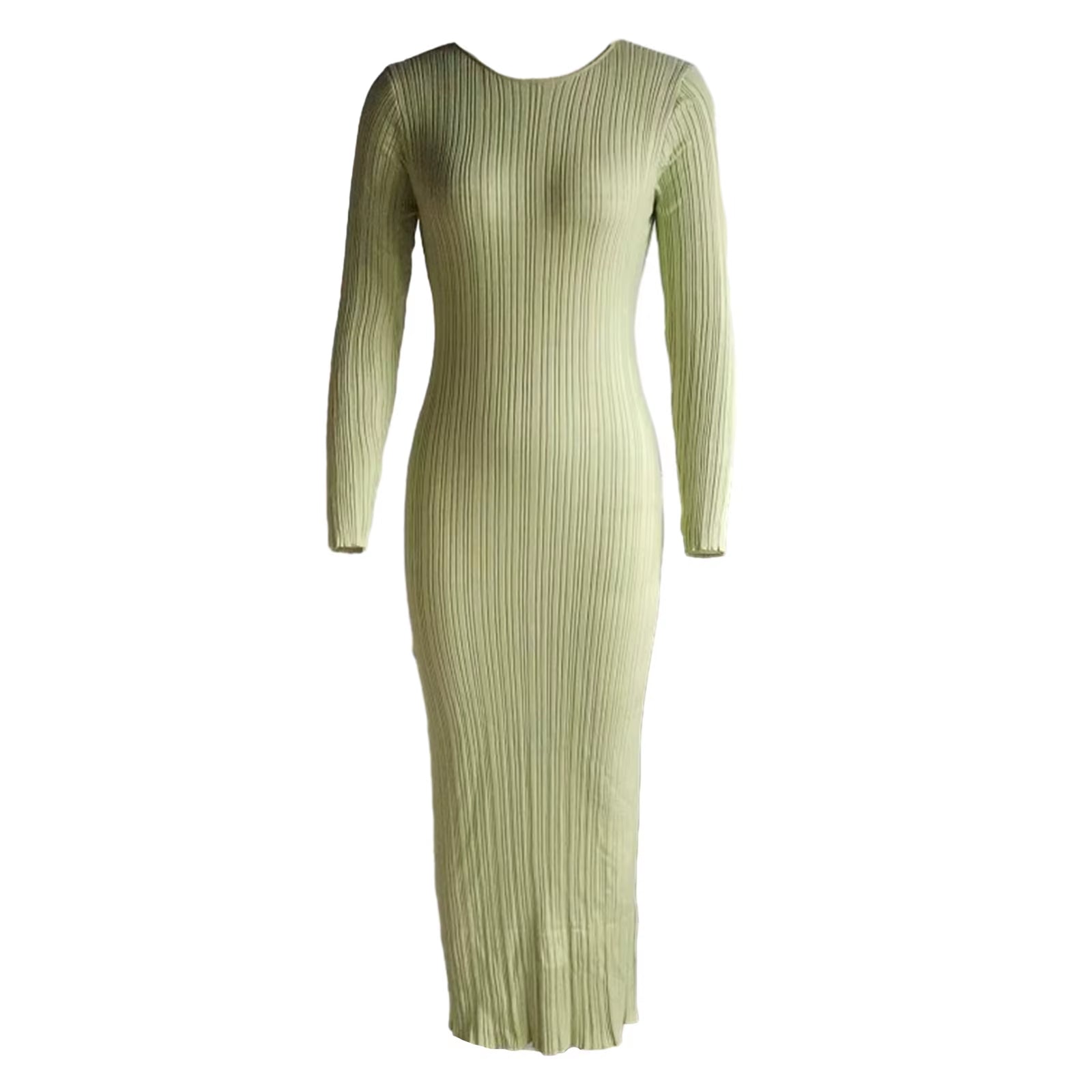 Women's Long Sleeve Ribbed Bodycon Knit Dress in Solid Color for Spring and Autumn