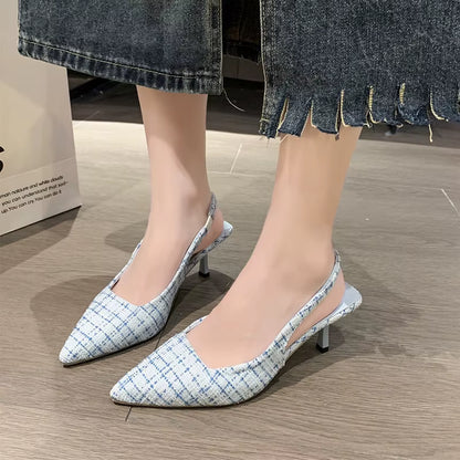 Sea Salt Blue Pointed High Heel Sandals for Women - Back Hollow Design, Versatile Casual Footwear