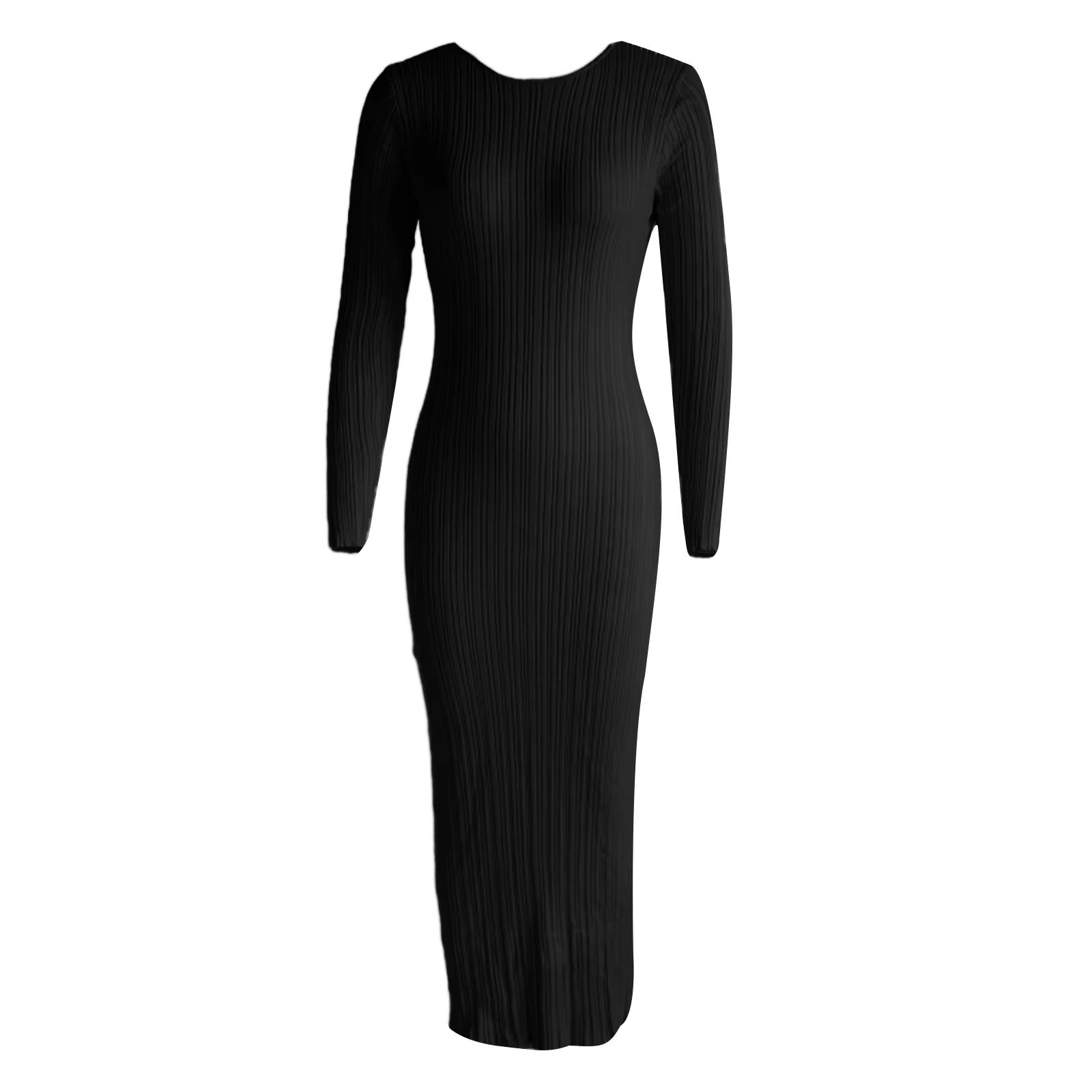 Women's Long Sleeve Ribbed Bodycon Knit Dress in Solid Color for Spring and Autumn