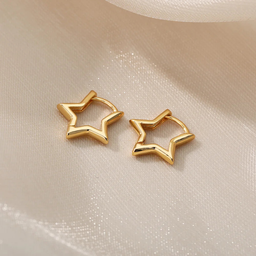 Luxury Star Hoop Earrings for Women - Stainless Steel Minimalist Design, Y2K Jewelry Collection 2025