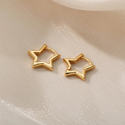 Luxury Star Hoop Earrings for Women - Stainless Steel Minimalist Design, Y2K Jewelry Collection 2025